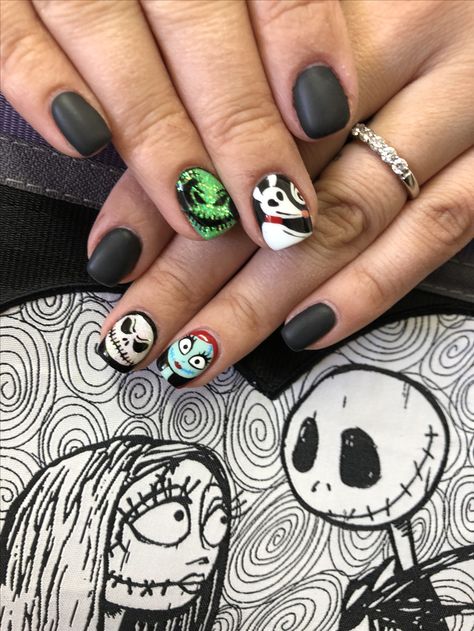 Nightmare Before Christmas Manicure, Simple Jack Skellington Nails, Short Nightmare Before Christmas Nails, Easy Nightmare Before Christmas Nails, Zero Nightmare Before Christmas Nails, Oogie Boogie Nails Short, Nightmare Before Christmas Nails Short, Halloween Nails Nightmare Before, Oggie Boggie Nails