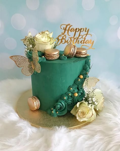 Wedding Cake Green Gold, Green Birthday Cakes, Birthday Cake Alternatives, Modern Birthday Cakes, Fondant Cakes Birthday, Green Wedding Cake, Gold Birthday Cake, Big Wedding Cakes, Green Birthday