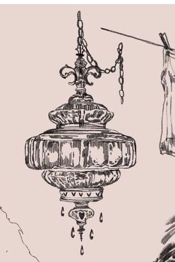 Vintage Lantern Illustration, Vintage Chandelier Tattoo, Hanging Light Drawing, Vintage Lamp Drawing, Victorian Lamp Tattoo, Vintage Gothic Tattoo, Antique Lamp Tattoo, Chandelier Drawing Simple, Candelabra Illustration