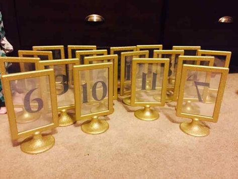 Show me your Ikea Tolsby Frame Table Numbers | Weddings, Do It Yourself | Wedding Forums | WeddingWire Framed Table Numbers Wedding, Ikea Tolsby Frame, Do It Yourself Wedding, Framed Table Numbers, Ikea Frame, Diy Table Numbers, Diy Shows, Gold Spray Paint, Ikea Frames