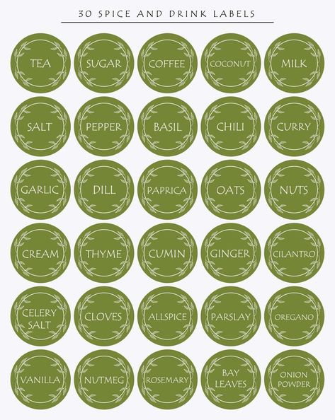 Pantry spice jar seasoning label sticker organizer set. For marking kitchen food containers with spices. Spice Stickers Jar Labels, Labels For Spices, Spices Labels Printable Free, Spices Label Design, Jar Sticker Design, Spices Stickers, Sticker Organizer, Cafe Logo Design, Spice Jar Labels