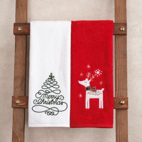 Each set contains 2 towels in 2 different Christmas embroidery designs. Each towel measures 16 by 28 inches. Made from 100% cotton, this Christmas towel set is a perfect Christmas Gift for men and women of all ages. Christmas Towels Bathroom, Embroidery Christmas Towels, Christmas Tree Hand Towels, Embroidered Christmas Kitchen Towels, Holiday Hand Towels, Christmas Hand Towels, Christmas Bedding, Christmas Embroidery Designs, Cotton Hand Towels