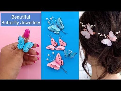 How to Make Butterfly Jewellery at Home/Paper Butterfly Jewellery/DIY Jewellery When you Board/DIY - YouTube Butterfly Making With Cloth, How To Make Tiara At Home, Butterfly Jewelry Diy, How To Make Tiara, How To Make Butterfly, Diy Paper Butterfly, Butterfly Jewellery, Butterfly Crown, Polymer Clay Fairy