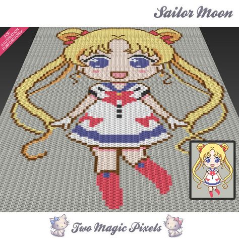 Crochet Borders For Blankets, Two Magic Pixels, Moon Crochet, C2c Patterns, Crochet C2c Pattern, Sailor Moon Inspired, C2c Graph, Graph Crochet, Crocheting Patterns