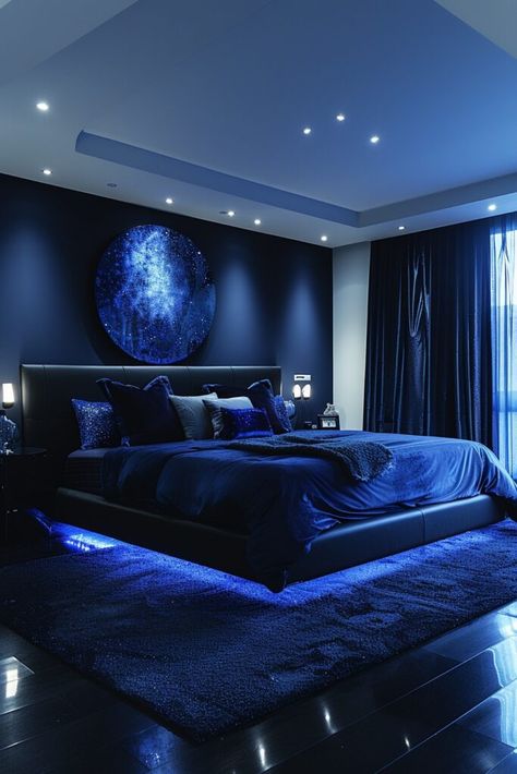 Sophisticated Midnight Baddie Bedroom with LED Accents Baddie Room Ideas Aesthetic, Room Baddie, House Room Design, Baddie Room Ideas, Bedroom Baddie, Baddie Bedroom, Baddie Bedroom Ideas, Baddie Room, Space Saving Furniture Bedroom