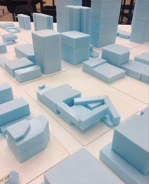 Foam Board Architecture Model, Styrofoam Model Architecture, Blue Foam Model, Foam Architecture Model, Architecture Massing Model, Massing Model, Mass Model, College Of Architecture, Maquette Architecture