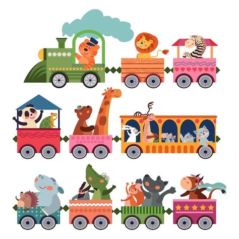 Cute animals train. playful children zoo... | Premium Vector #Freepik #vector #toy-train #baby-panda #kids-train #panda-bear Train Cartoon, Train Vector, Wild Animals Vector, Train Drawing, Train Illustration, Cartoon Giraffe, Kids Training, Cute Cartoon Characters, Toy Train