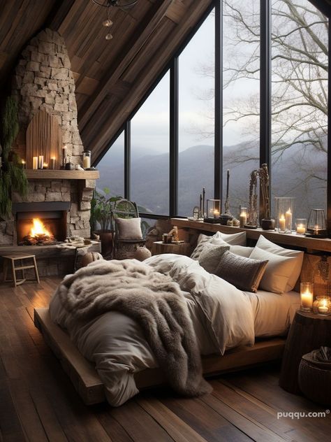 Winter Bedroom Aesthetic: Cozy Up Your Space with These Tips - Puqqu Cabin Bedroom Aesthetic, Winter Bedroom Aesthetic, Cozy Winter Bedroom, Bedroom Aesthetic Cozy, Winter Bedroom, Aesthetic Bed, Cabin Bedroom, Aesthetic Cozy, Bedroom Fireplace