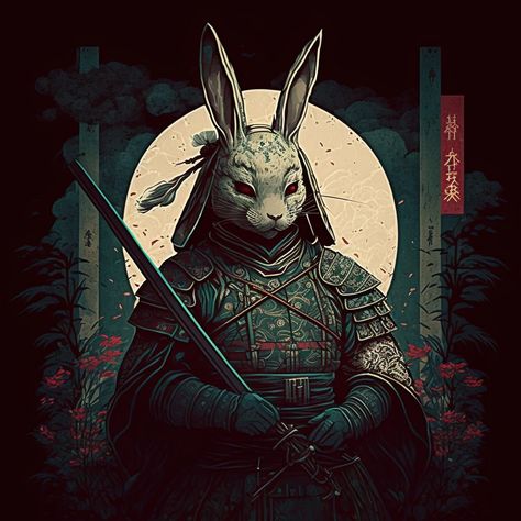 Rabbit Warrior, Rabbit Samurai, Animal Warrior, Back Tattoo Ideas, Dnd Character Art, Dnd Races, Rabbit Rabbit, Bunny Art, Dnd Art