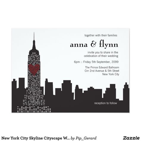 City Wedding Invitations, Cityscape Wedding, Wedding Postcards, Dance Theme, New York Party, New York Theme, Illustrated Wedding Invitations, Sleepless In Seattle, Student Government