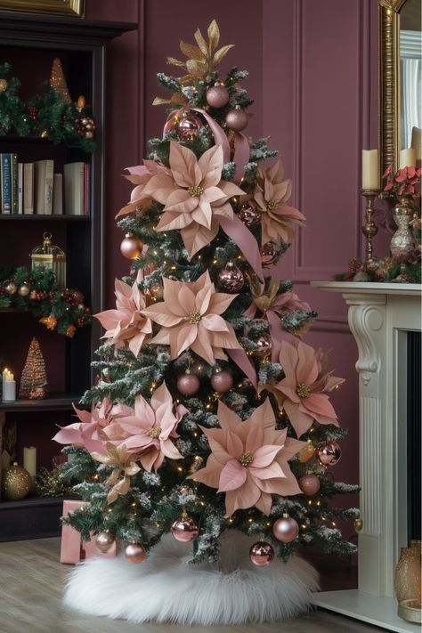 Looking to add a soft, romantic touch to your holiday decor? A black Christmas tree with blush pink ornaments brings a light and whimsical feel. Mix in rose gold or gold accents, and maybe some faux poinsettias. It’s elegant, fresh, and perfect for a cozy, romantic vibe. Christmas Tree Colour Scheme, Poinsettia Tree, Rose Gold Christmas Tree, Pink Ornaments, Black Christmas Tree, Cozy Romantic, Rose Gold Christmas, Pink Ornament, Christmas Tree Decorations Diy