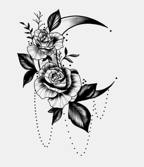 Moon With Flowers, Tiny Tattoos, Crescent Moon, Tattoo Design, Crescent, Flower Tattoo, Tattoo Ideas, Moon, Black And White