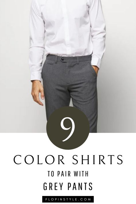 Discover the perfect color combos for men's outfits with grey pants! Our blog post dives into matching shirts with dark grey, light grey, and charcoal hues, helping you achieve effortless style. Learn more at flopinstyle.com Charcoal Grey Pants Outfit, Dark Grey Pants Outfit Men, Charcoal Pants Outfit, Outfits With Grey Pants, Dark Grey Pants Outfit, Grey Pants Outfit Men, Fashion Color Combinations, Gray Shirt Outfit, Male Wedding Guest Outfit