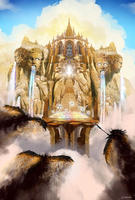 Gate Of Paradise by Deltamike.deviantart.com Mount Celestia, Up Story, Fantasy Land, Fantasy Background, Digital Art Gallery, Mysterious Places, The Underworld, Fantasy City, Fantasy Castle