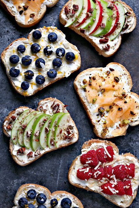 Breakfast Toast- 4 Ways  | Cravings of a Lunatic Breakfast Toast Recipes, Breakfast Toast Ideas, Blueberry Toast, Cream Cheese Toast, Toast Recipe Breakfast, Cream Cheese Breakfast, Healthy Cream Cheese, Fruit Toast, Honey Breakfast