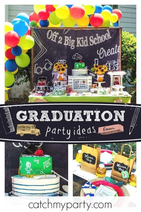 Check out this fun pre-k graduation party! The table settings are  awesome! See more party ideas and share yours at CatchMyParty.com #catchmyparty #partyideas #graduationparty #endofschool Kindergarten Graduation Party Ideas Decoration, Kindergarten Graduation Table Ideas, Pre K Party Ideas, Pre-k Graduation Party, Tk Graduation Party Ideas, Prek Graduation Party Ideas, Graduation Party Ideas Elementary School, Preschool Graduation Ideas Party, Pre K Graduation Ideas Decorations