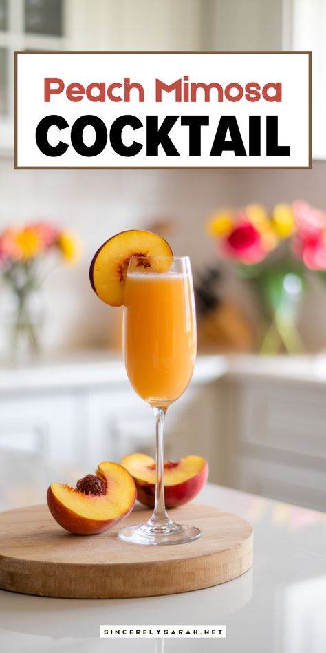 🌟 Celebrate in style with our Peach Mimosa Cocktail! This gorgeous cocktail combines the sweetness of peaches with the crispness of champagne, making it the perfect drink for brunch, parties, or any time you want to treat yourself. The Peach Mimosa Cocktail is not just a drink; it's an experience. Savor every sip of this fruity, bubbly delight and elevate your gatherings to a whole new level of fun! 🍾 Fall Cocktails Easy, Peach Mimosa, Morning Mimosas, Mimosa Recipes, Caramel Apple Sangria, Mimosa Cocktail, Brunch Parties, Peach Wine, Peach Cocktail