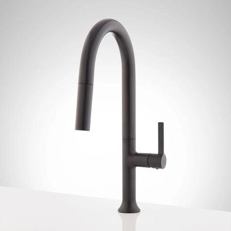 Signature Hardware 450081 Matte Black Bok 1.8 GPM Single Hole Pull Down Kitchen Faucet 2023 Kitchen Remodel, Kitchen Faucet Ideas, House Fixtures, House Remodeling Ideas, Single Hole Kitchen Faucet, Kitchen Materials, The Highline, Chrome Kitchen Faucet, Pull Down Kitchen Faucet