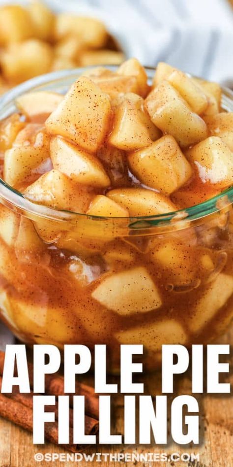 Apple Pie Filling made on the stovetop is the best way to use up all those apples! Simmered with sugar and cinnamon, this quick & easy homemade pie filling is ready in minutes! #spendwithpennies #applepiefilling #stovetopapplepiefilling #recipe #applepie #dessert #quick #easy #stovetop #cinnamon Easy Apple Pie Filling Recipes, Easy Apple Pie Filling, Apple Pie Filling Recipe, Apple Pie Recipe Homemade, Apple Pie Filling Recipes, Homemade Apple Pie Filling, Canned Apple Pie Filling, Pie Filling Recipes, Apple Recipes Easy