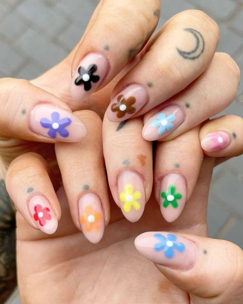 Pastel Funky Nails, Pride Flower Nails, Multiple Nail Designs, Subtle Bi Pride Nails, Pride Nails Subtle, Gay Nail Art, Pride Nails 2024, Non Binary Nail Art, Subtle Pride Nails Short