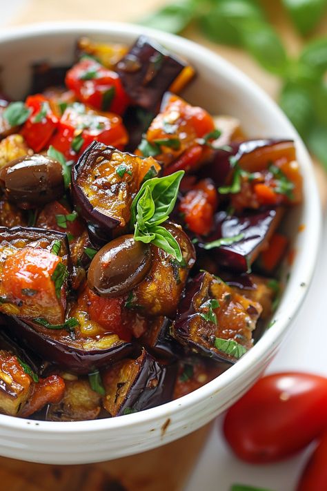 Mouthwatering Low Carb Eggplant Caponata Recipe for Keto Dieters #ketodiet #ketorecipes #lowcarb Eggplant Cherry Tomatoes, Mexican Eggplant Recipes, Egg Plant Recipes Easy Keto, Cabbage And Eggplant Recipes, Caponata Recipe Eggplant, Eggplant Keto Recipes, Aubergine Recipe Healthy, Low Carb Mediterranean Recipes, Keto Eggplant Recipes