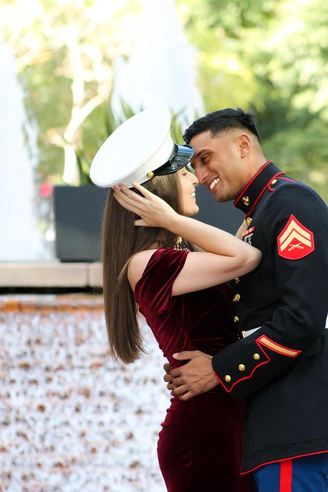 Marine Corps Couple Pictures, Marine Ball Pictures, Marine Corps Ball Dresses, Marine Ball Dresses, Marine Birthday, Military Couple Pictures, Military Couple Photography, Usmc Wedding, Engagement Photo Shoot Poses