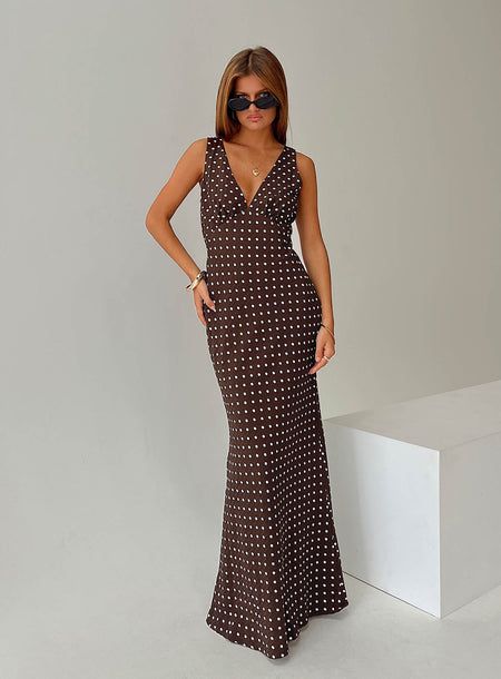 Search Results Arizona Outfits, Brown Maxi Dress, Polka Dot Maxi Dress, Polka Dot Maxi Dresses, Brown Polka Dots, Pink Formal Dresses, Fleece Dress, Outerwear Outfit, Strapless Tops