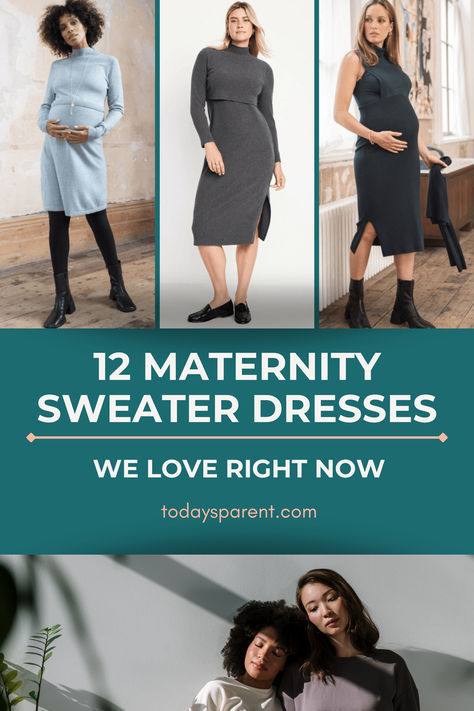 pregnant women wearing maternity sweater dresses Sweater Dress Maternity, Maternity Dresses Winter, Winter Sweater Dress, Maternity Sweater Dress, Winter Sweater Dresses, Sweater Dress Outfit, Dress Maternity, Baby Shower Winter, Sweater Dresses