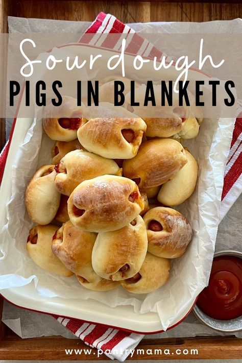 Sourdough Pigs in Blankets Sourdough Sausage Rolls, Sourdough Snack Ideas, Sourdough Discard Pigs In A Blanket, Sourdough Recipes For Kids, Sourdough Discard Meals, Sourdough Pigs In A Blanket, Sourdough Meal Ideas, Sourdough Hot Pockets, Sourdough Dinner Ideas