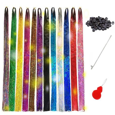 Tototoo Hair Tinsel 3000 Strands #shampoo #hairshampoo # hairextensions #hairtoner #dandruffshampoo Hair Tinsel, Fairy Hair, Human Hair Clip Ins, Transparent Nails, Hair Extensions Best, Remy Human Hair Extensions, Glitter Hair, Silk Hair, Tape In Hair Extensions