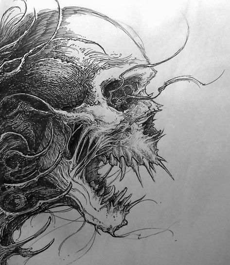 Art Sinistre, Nice Drawings, Skull Sketch, Scary Drawings, Kunst Tattoos, Journal Therapy, Creepy Drawings, Couple Drawing, Skull Art Drawing