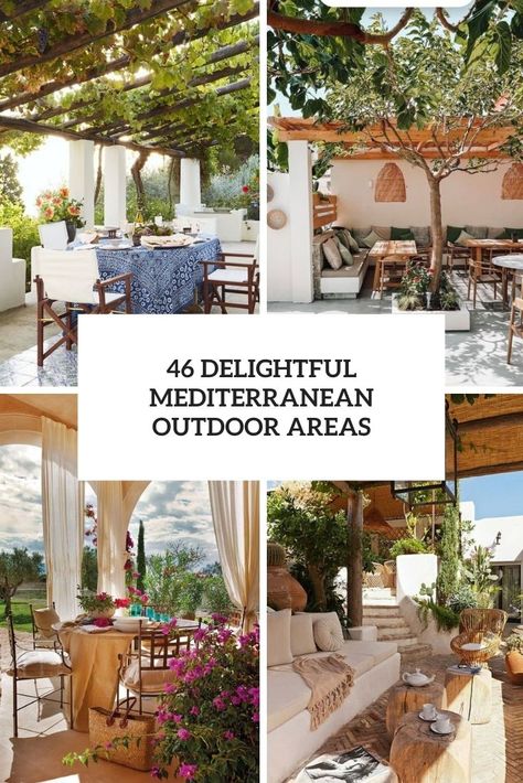 delightful mediterranean outdoor areas cover Mediterranean Outdoor Patio Terraces, Tuscan Backyard Ideas Patio, Tuscan Pergola Outdoor Spaces, Mediterranean Outdoor Seating Area, Mediterranean Patio Furniture, Mediterranean Outdoor Dining Area, Mediterranean Garden Room, Greece Patio Ideas, Mediterranean Veranda Ideas