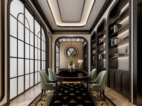 INDOCHNE STUDYROOM on Behance Luxurious Meeting Room Office, Modern Classic Office Interior, Classical Office Design, Classical Office Interior, Luxury Meeting Room Design, Lounge Office Room Ideas, Classic Office Design Luxury, Luxurious Office Interior, Luxury Meeting Room