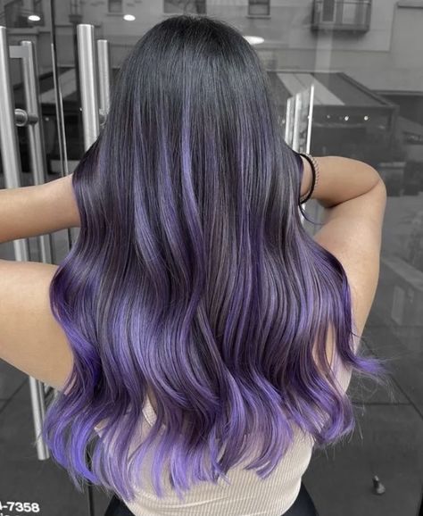 Brown Hair Lavender Highlights, Black Hair Brown Girl, Black Hair With Purple Tips, Hair With Purple Tips, Purple Highlights Brown Hair, Sunset Hair Color, Hair With Purple, Purple Hair Color Ideas, Purple Hair Highlights