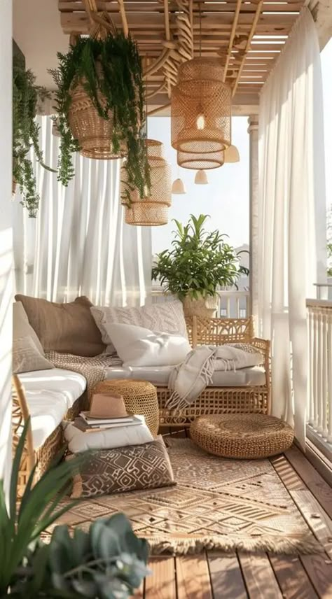 Boho Balcony Ideas, Modern Balcony Ideas, Boho Balcony, Bohemian Flat, Balkon Decor, Small Balcony Design, Apartment Patio, Small Balcony Decor, Small Boho