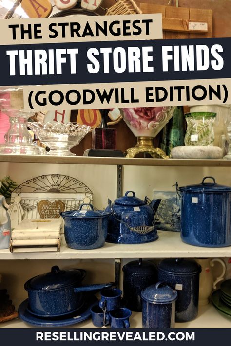 I'm sure you've found odd things at Savers, but can they compete with these? Thrift Store Home Decor, Reselling Tips, Chinoiserie Lamp, Ebay Selling Tips, Upholstered Bench Seat, Old Crocks, Real Wood Furniture, Vintage Crock, Ebay Hacks