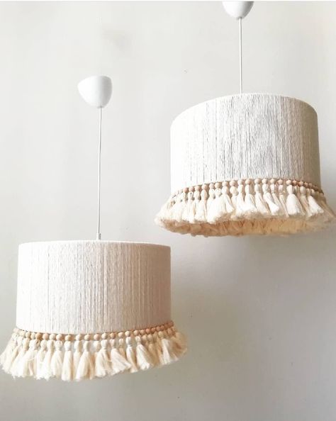 Boho Light Shade, Bohemian Lamp Shade, Boho Lamp Shade Diy, Diy Boho Chandelier, Boho Hanging Lights, Boho Bedroom Lamp, Bedroom Lampshade Ceiling, Tassel Lamp, Diy Macrame Projects