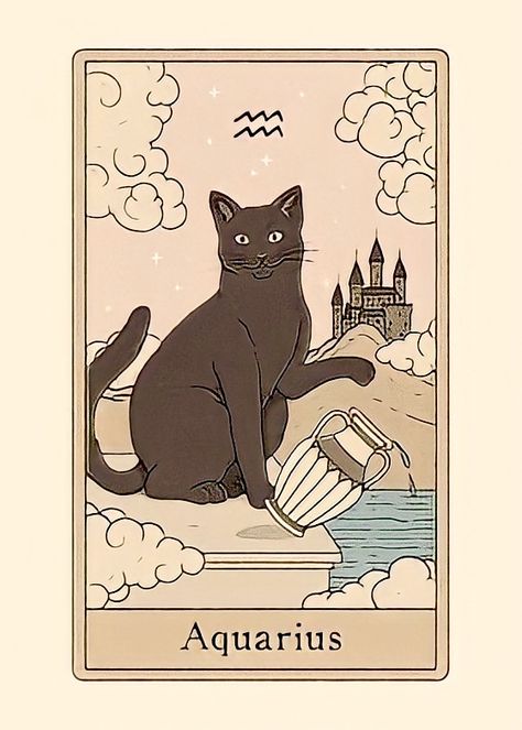 Poster Aquarius, Flip Wallpaper, Four Of Cups, Tarot Cards Art Illustration, Galaxy Flip, Star Signs Aquarius, Empress Tarot, Cat Drawing Tutorial, Witchy Art