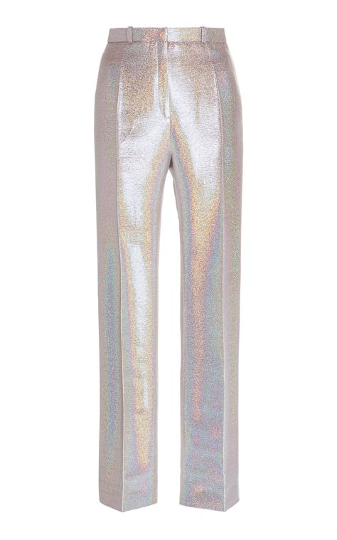 Paco Rabanne Holographic Lurex Trouser Iridescent Pants, Metallic Outfit Ideas, Luxury Fitted Metallic Pants, Elegant Metallic Full-length Pants, Glamorous Full-length Silver Pants, Luxury Metallic Full-length Pants, Silver Pants, Paco Rabanne, Red Carpet Looks