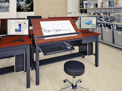 Drafting table / contemporary / laminate / indoor FREEDOM Versa Products, Inc. Brown Wood Desk, Wood Drafting Table, Distressed Kitchen Cabinets, Drafting Tables, Medical Carts, Ergonomic Office Furniture, Distressed Kitchen, Table Computer, Apartment Needs