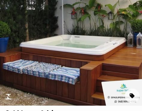 Deck With Spa Ideas, Hot Tub Surround With Bar, Jacuzzi Deck Ideas, Tiered Deck With Hot Tub, Jacuzzi Outdoor Deck, Sunken Hot Tub Deck Ideas, Diy Hot Tub Surround, Hot Tub Surround Ideas, Jacuzzi Outdoor Ideas