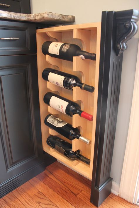 Kitchen Wine Storage Built Ins, Wine Cabinet Ideas Built Ins, Above Fridge Storage, Wine Drawer, Living Remodel, Storage In Kitchen, Alcohol Storage, Hide Appliances, Wine Bottle Shelf