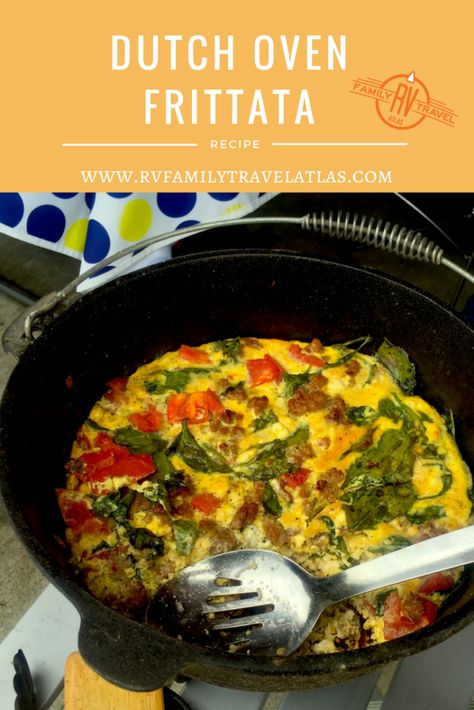 Outdoor Camp Kitchen, Oven Frittata, Dutch Oven Breakfast, Oven Breakfast, Dutch Oven Recipes Cast Iron, Recipes Dutch Oven, Rv Lots, Breakfast Frittata, Best Dutch Oven