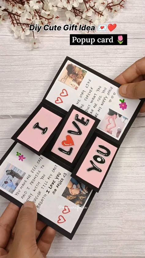 Diy Cards For Boyfriend, Diy Pop Up Cards, Happy Birthday Cards Diy, Anniversary Scrapbook, طابع بريدي, Diy Projects Gifts, Personalised Gifts Diy, Book Crafts Diy, Handmade Gifts Diy