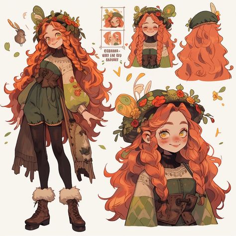 Oc Character Design Sheet, Autumn Character Design, Fall Character Design, Orange Character Design, Oc Sketches Character Design, Cottagecore Character Design, Cottagecore Character, Nature Oc, Autumn Character