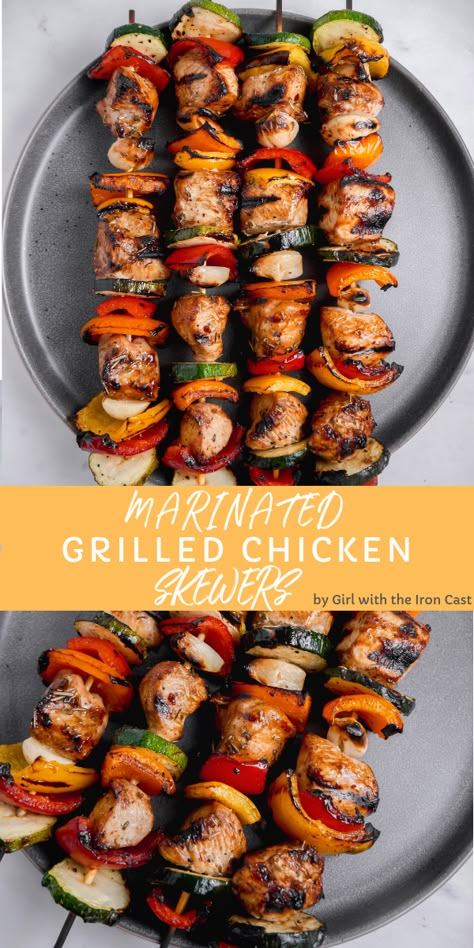 Grilled Chicken Skewers with Go-To Marinade and delicious vegetables. Perfect for a BBQ cookout Chicken Skewers Marinade, Chicken Kabob Marinade, Best Grilled Chicken Marinade, Kabob Marinade, The Best Grilled Chicken, Best Grilled Chicken, Bbq Cookout, Grilled Chicken Marinade, Grilled Chicken Skewers