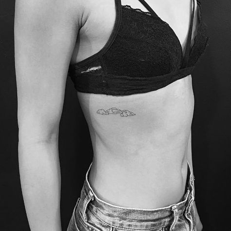 Clouds Tattoo, Grace Tattoos, Minimal Tattoos, Ribcage Tattoo, Jon Boy, Cloud Tattoo, Hip Tattoos Women, Petite Tattoos, Sternum Tattoo