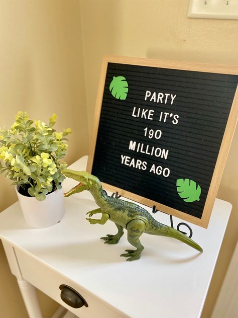 Dino Fourth Birthday Party, Dino Birthday Sign, Fifth Birthday Dinosaur, Six A Saurus, Dinosaur Fifth Birthday Party, Dinosaur Party Letter Board, Twin Dinosaur Birthday Party, Unique Dinosaur Party Ideas, Dino Adoption Party