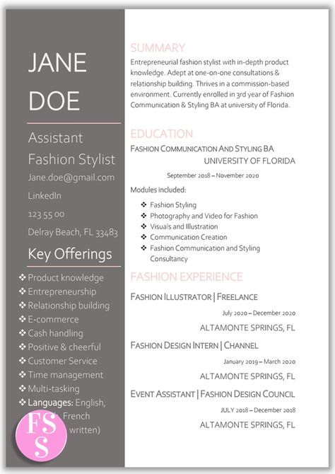 Fashion Stylist Resume, Cv Cover Letter Example, Fashion Stylist Portfolio, Fashion Designer Resume, Fashion Cv, Application Ideas, Fashion Resume, Educational Assistant, Designer Resume