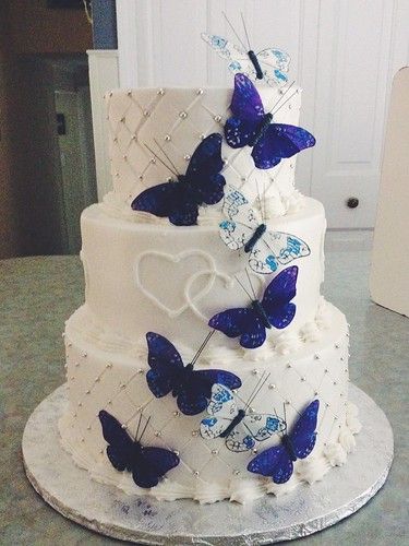 Blue Butterfly Wedding Cake | Grace-ful Cakes | Flickr Blue Butterfly Wedding, Wedding Cake Blue, Butterfly Wedding Cake, Quince Cakes, Butterfly Wedding Theme, Quince Cake, Quinceanera Cakes, Quince Decorations, Diy Wedding Cake